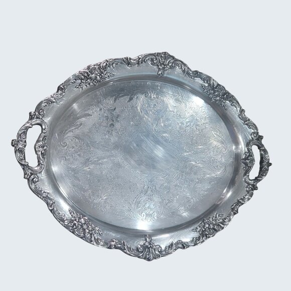 Reed & Barton King Francis Large Handled Metal Serving Tray Silverplate - Picture 12 of 16